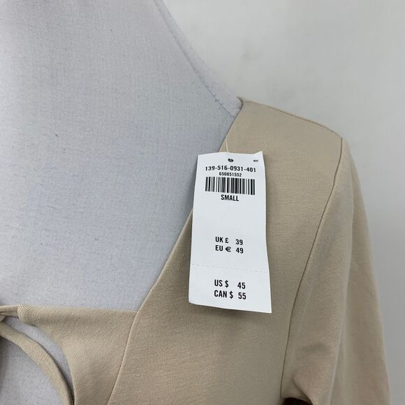 Abercrombie & Fitch Bodysuit Womens S Small Beige Keyhole Bow Front Long Sleeve - Picture 4 of 11